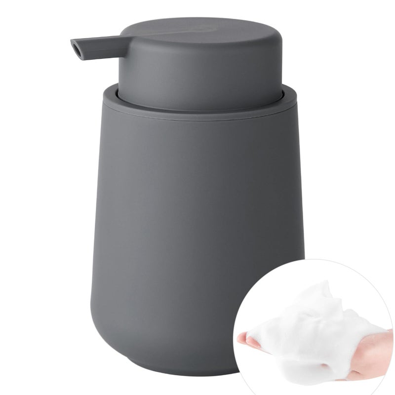 YAUKPH Matte Gray Foaming Hand Soap Dispenser Plastic 11 oz - Modern Minimalist Style for Bathroom & Kitchen Countertop Refillable - Image 1